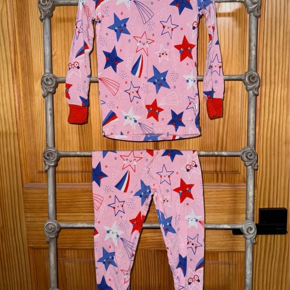 Little Sleepies Pink Star Print Pajama Set with Red & Blue Accents